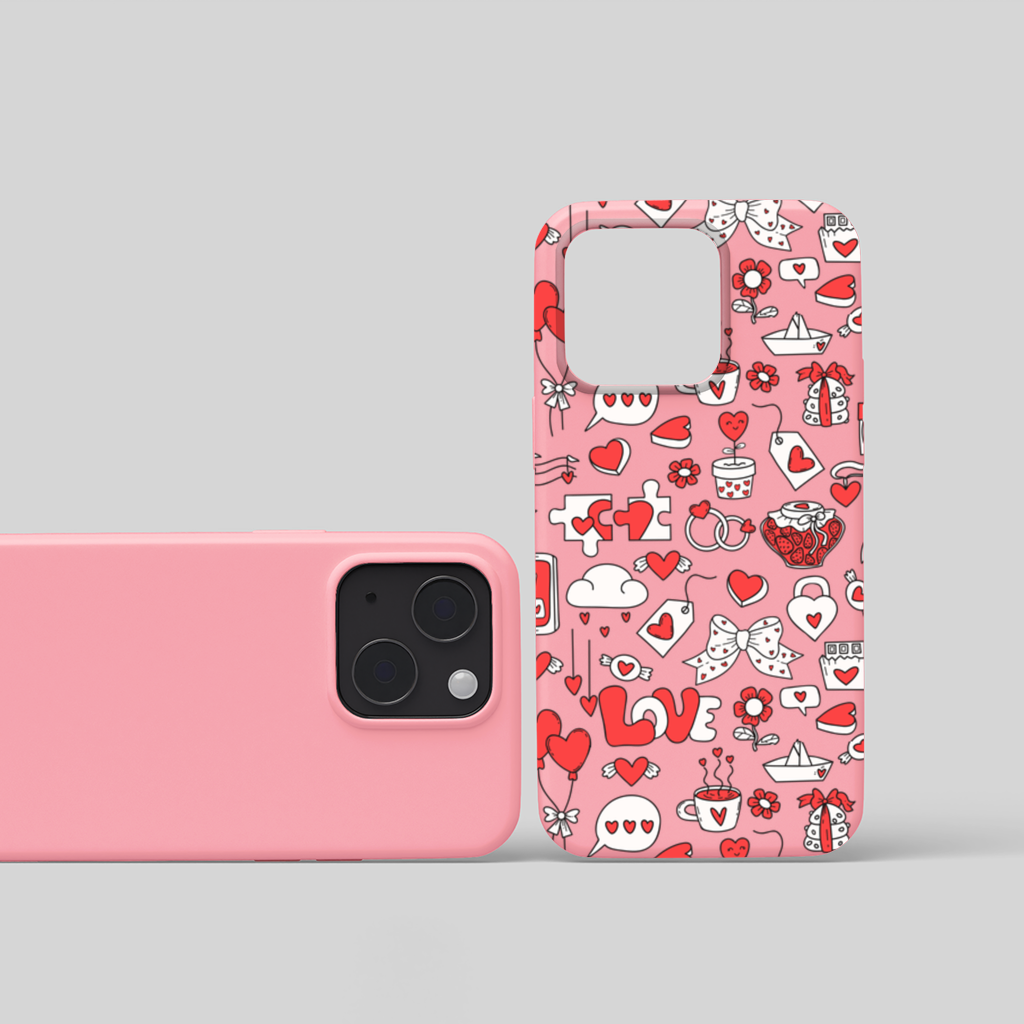Valentines Day Doodle Love Heart Pattern Cute Design iPhone 15 and Plus Case