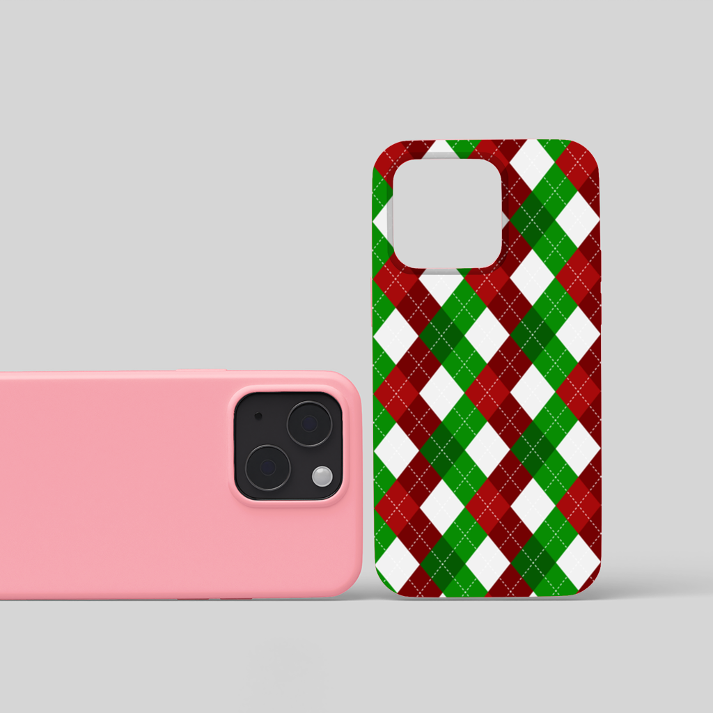 Red Green Argyle Plaid Background Pattern iPhone 15 and Plus Case
