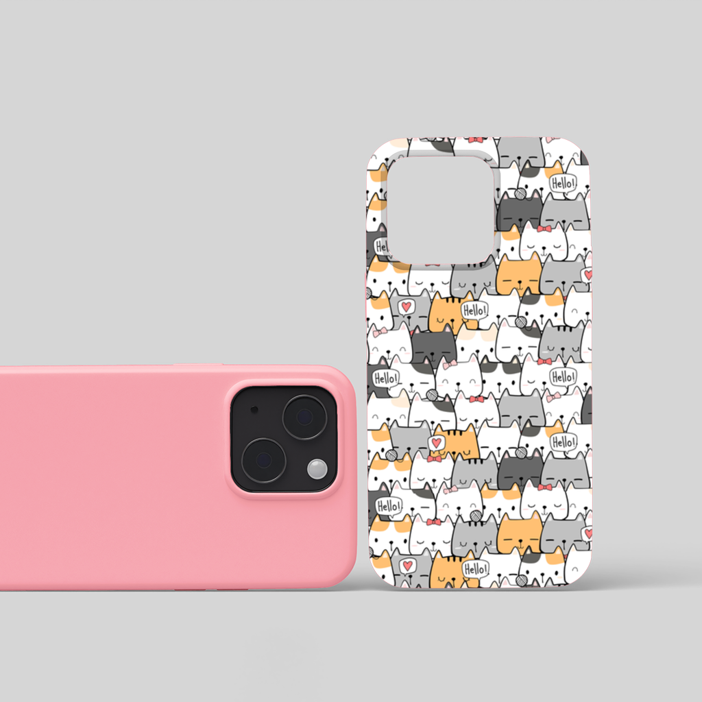 Cute Cartoon Cats Pattern with Speech Bubbles iPhone 15 and Plus Case