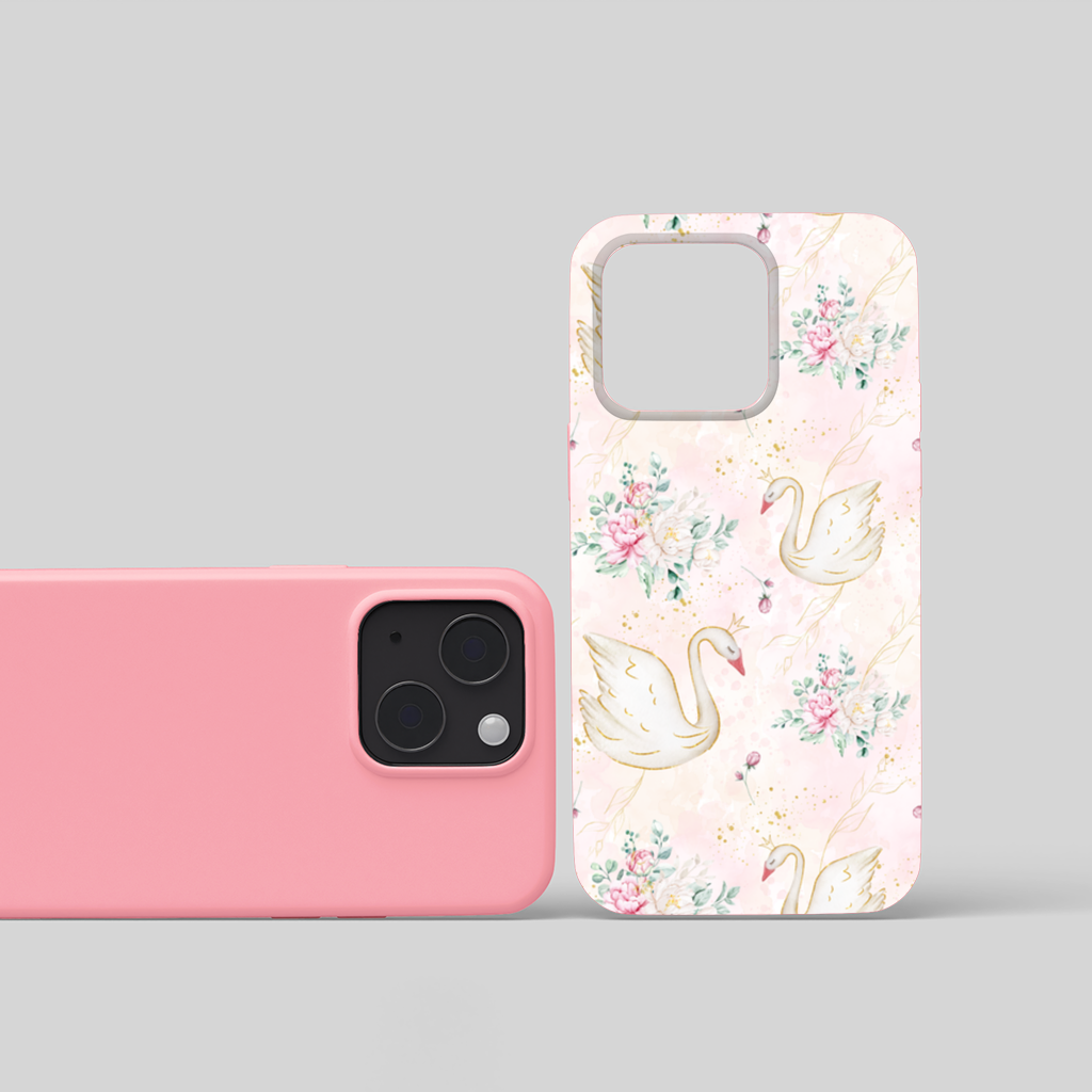 Pastel Watercolor Swan Floral Pattern iPhone 15 and Plus Case