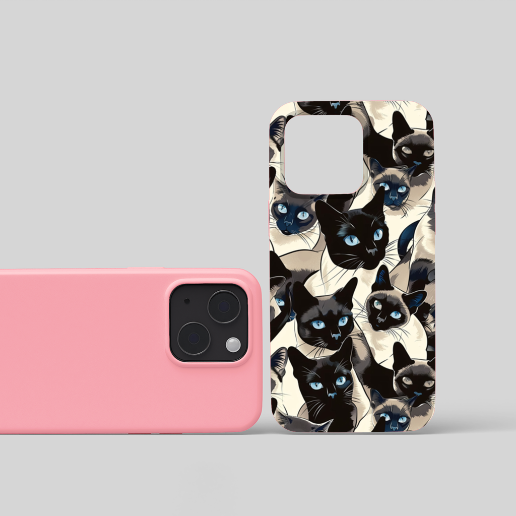 Blue Eyed Siamese Cat Elegant Illustration Pattern iPhone 15 and Plus Case