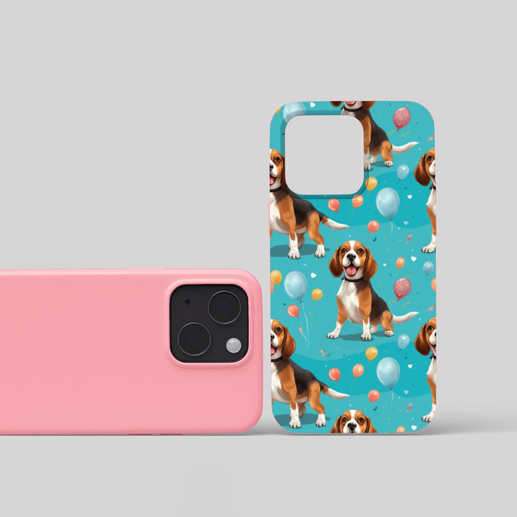 Cute Beagle Dog and Colorful Balloons Seamless Pattern iPhone 15 and Plus Case