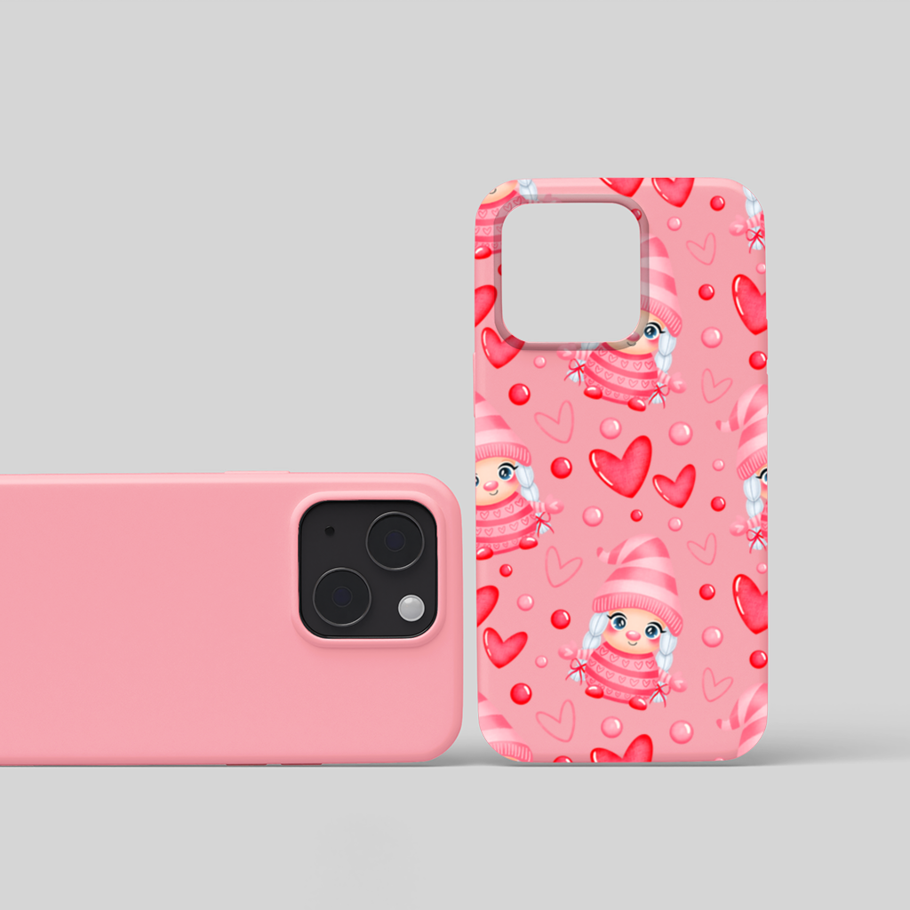 Cute Pink Baby Girl Valentines Day Heart Pattern Design iPhone 15 and Plus Case