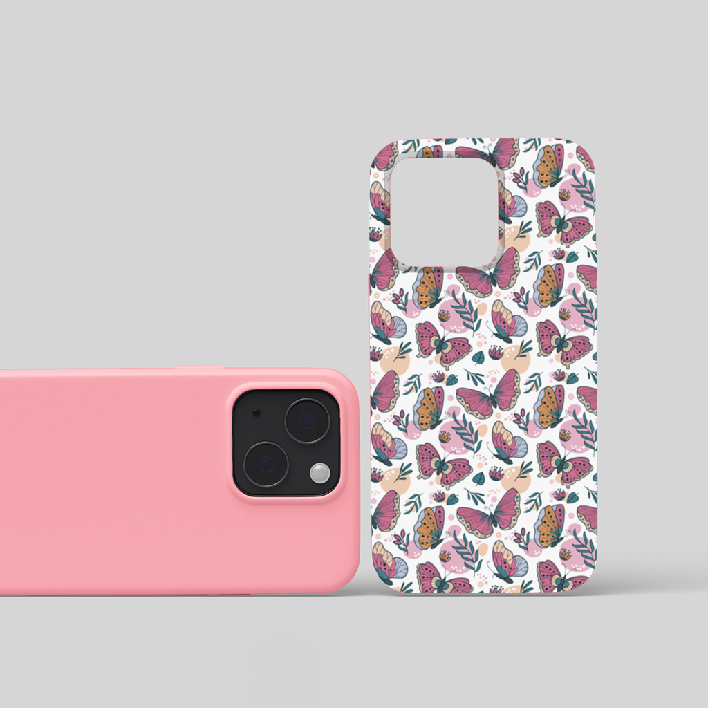 Pastel Butterflies and Botanical Leaves Seamless Pattern iPhone 15 and Plus Case