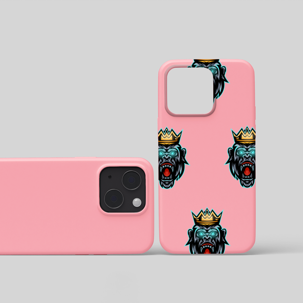 Angry Gorilla King with Crown Graphic - Neon Mascot Design iPhone 15 and Plus Case