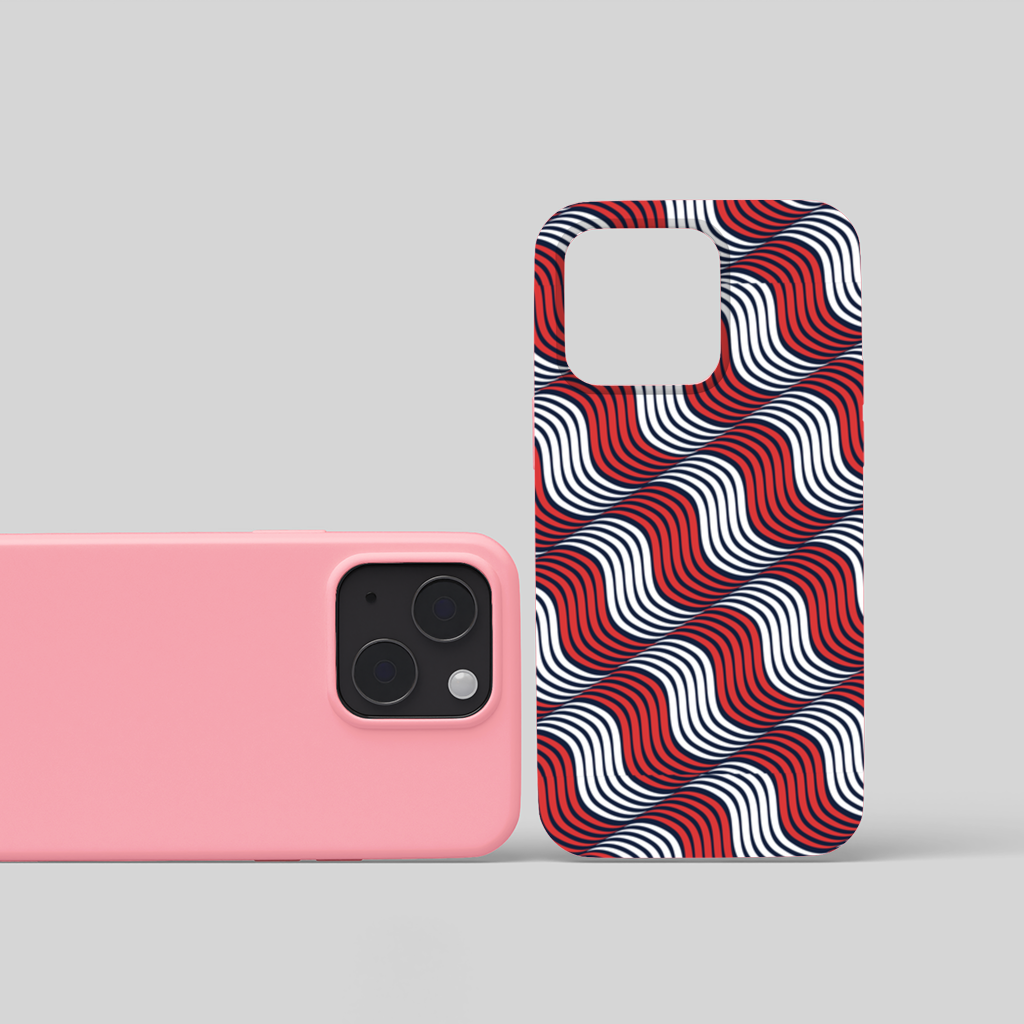 Red and Navy Wavy Line Pattern iPhone 15 and Plus Case