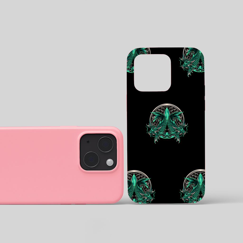 Turquoise Twin Dragon Emblem Design iPhone 15 and Plus Case