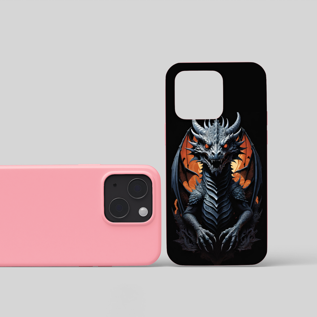 Gothic Fire-Eyed Dragon Illustration iPhone 15 and Plus Case