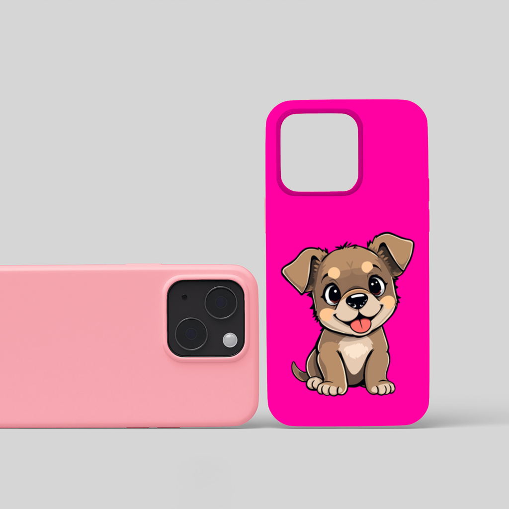 Cute Dog Illustration on Pink Background iPhone 15 and Plus Case