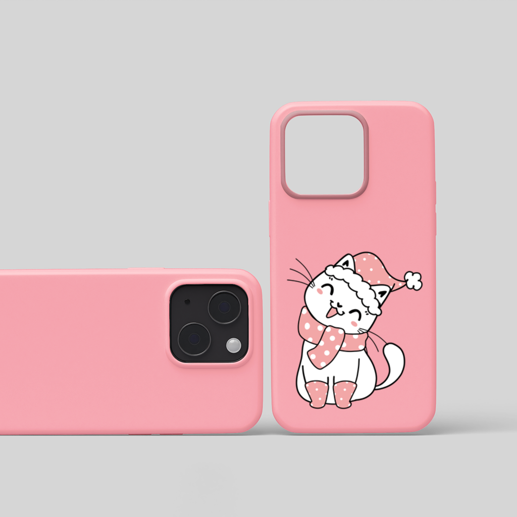 Cute Christmas Cat with Pink Polka Dot Outfit iPhone 15 and Plus Case