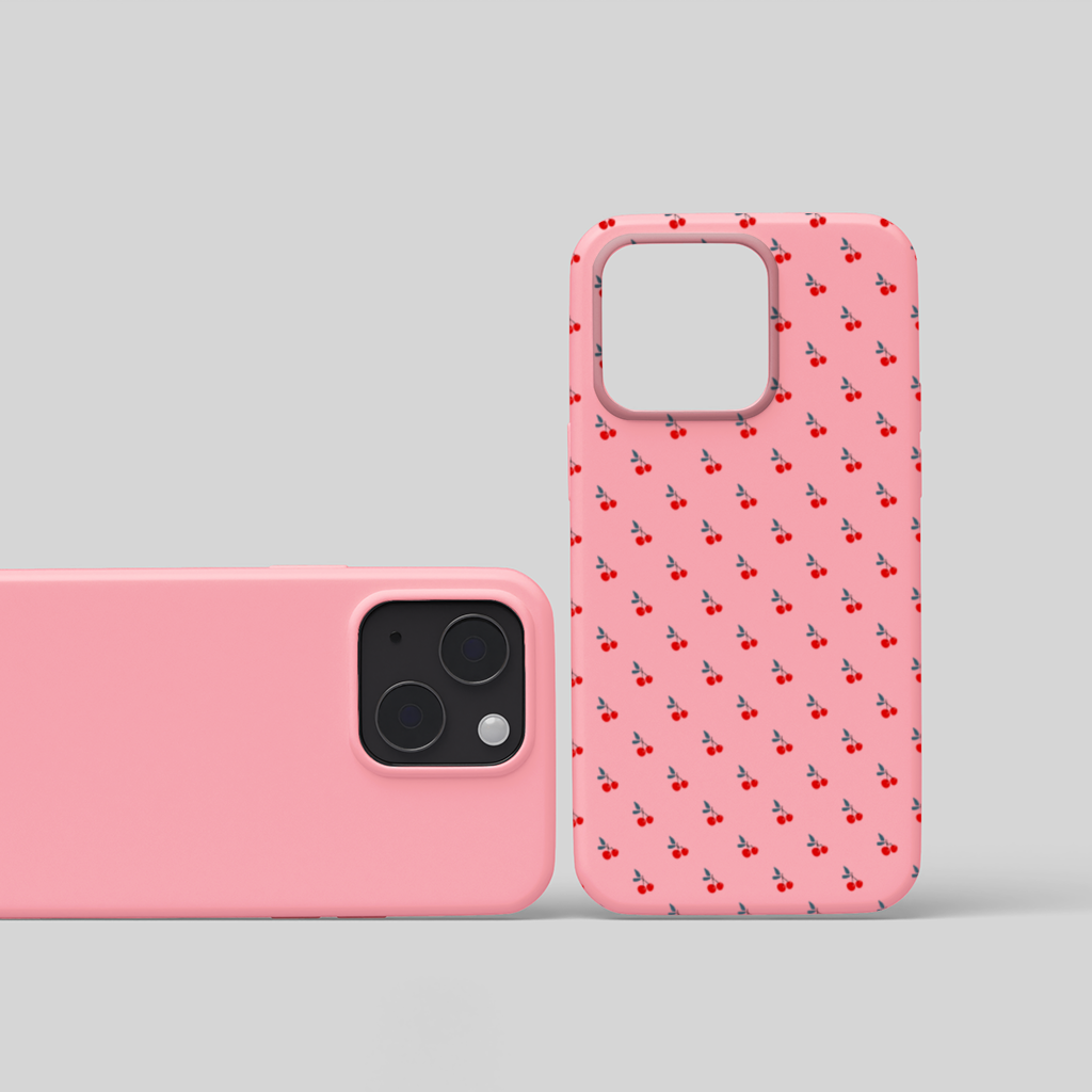 Minimal Cherry Repeat Pattern Background iPhone 15 and Plus Case