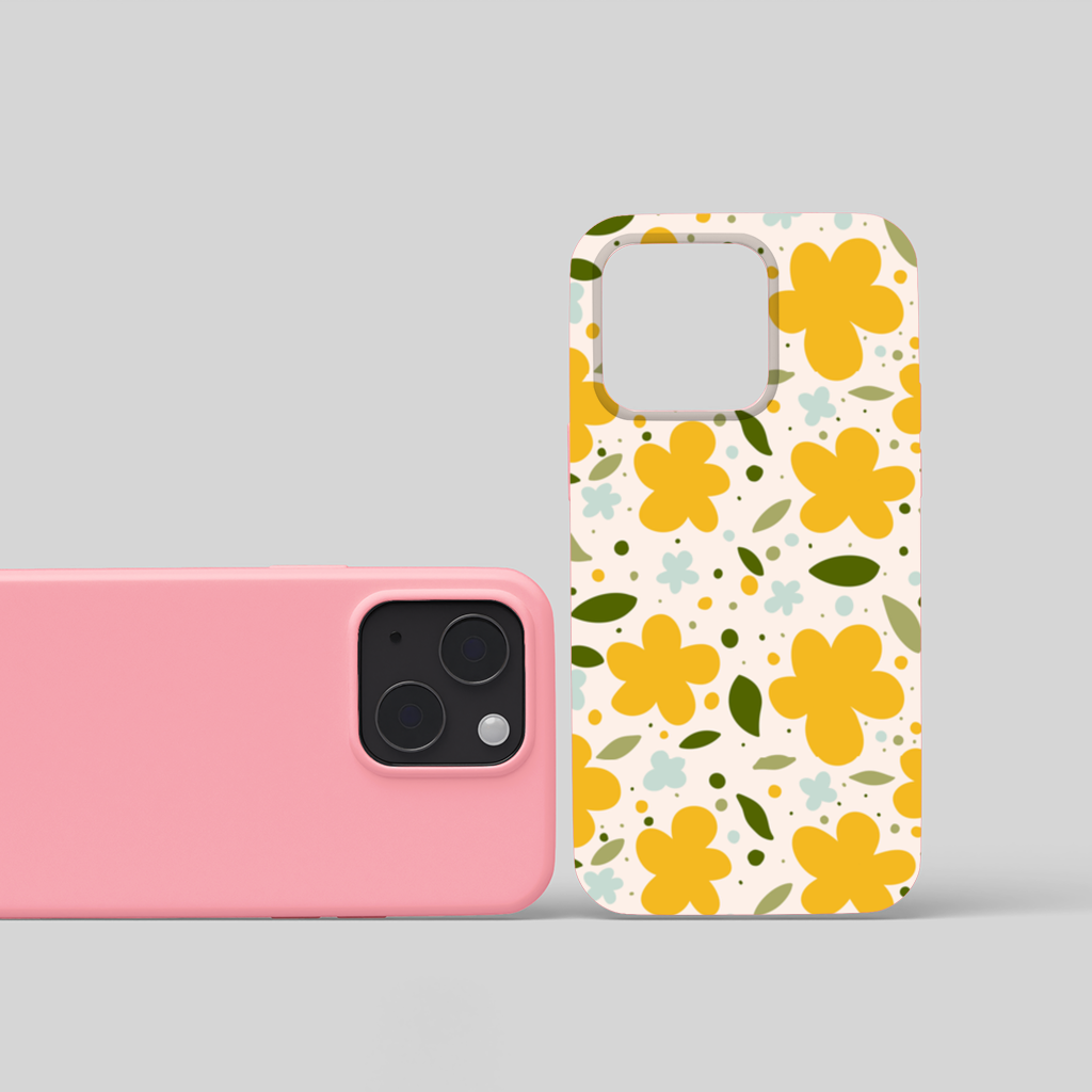 Yellow Floral and Leaf Boho Seamless Pattern iPhone 15 and Plus Case
