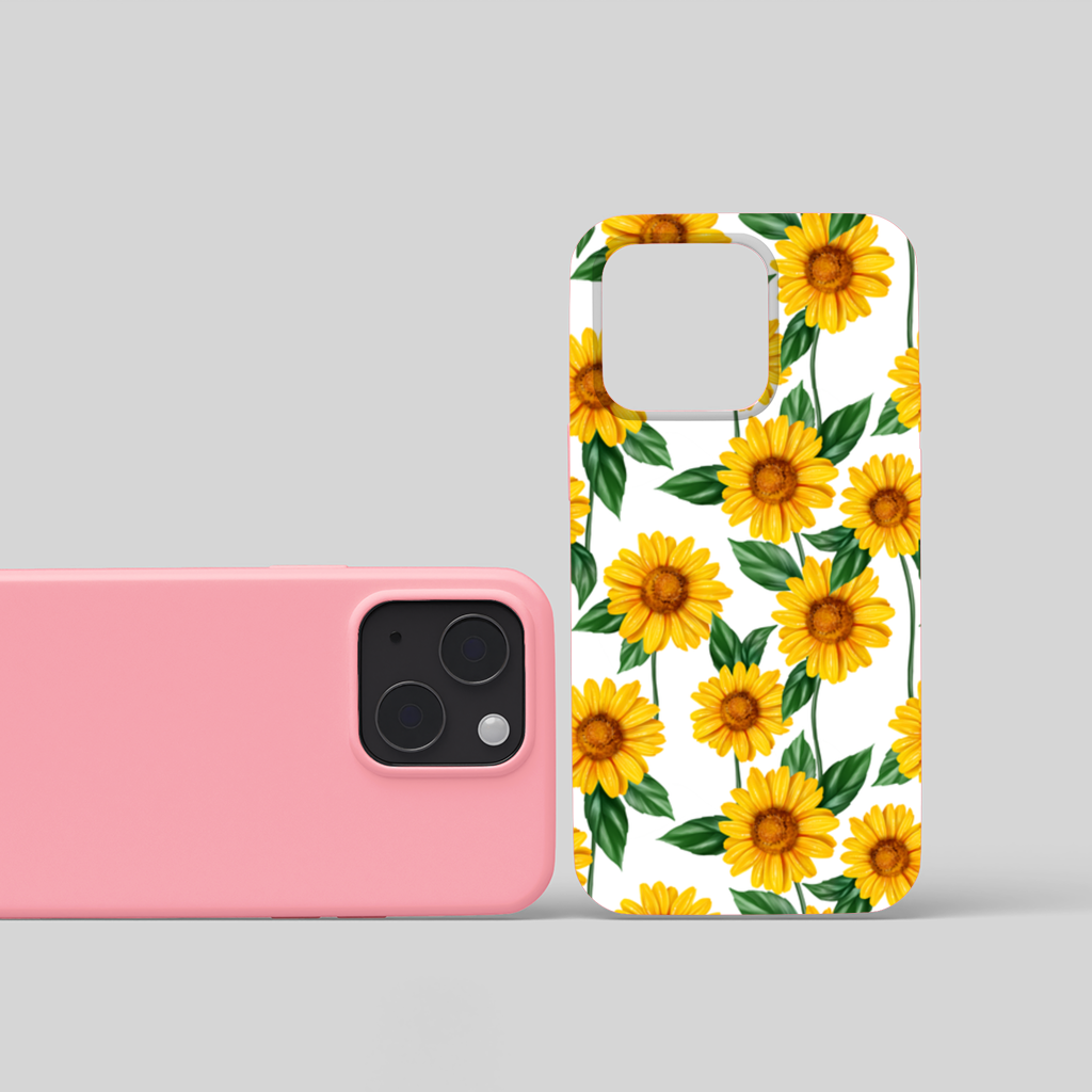 Vibrant Yellow Sunflower and Green Leaf Pattern Illustration iPhone 15 and Plus Case