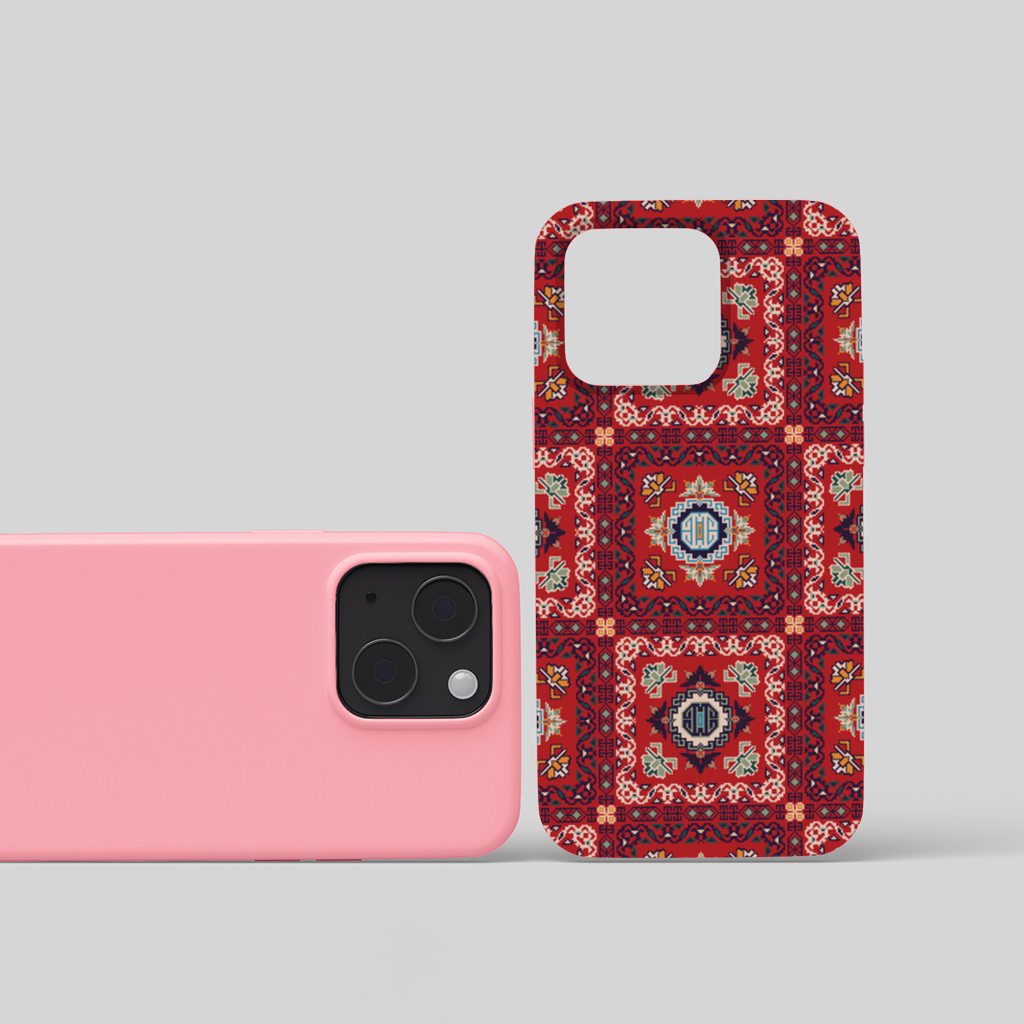 Traditional Kilim Inspired Red Ethnic Geometric Pattern iPhone 15 and Plus Case