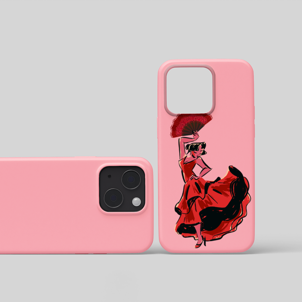 Flamenco Dancer with Fan Illustration iPhone 15 and Plus Case