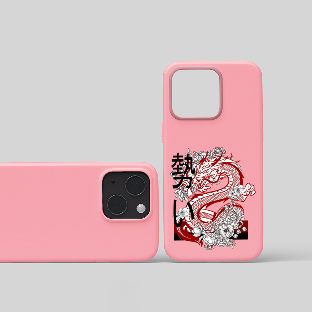 Japanese Dragon with Floral Design iPhone 15 and Plus Case