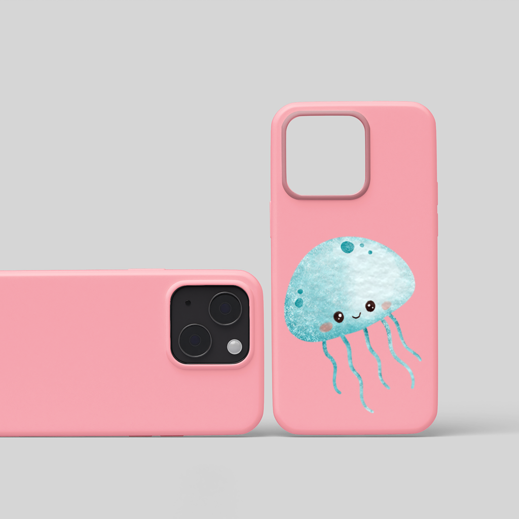 Cute Blue Jellyfish Character iPhone 15 and Plus Case