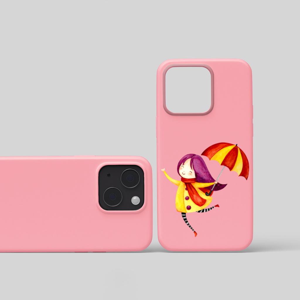 Cheerful Girl with Umbrella iPhone 15 and Plus Case