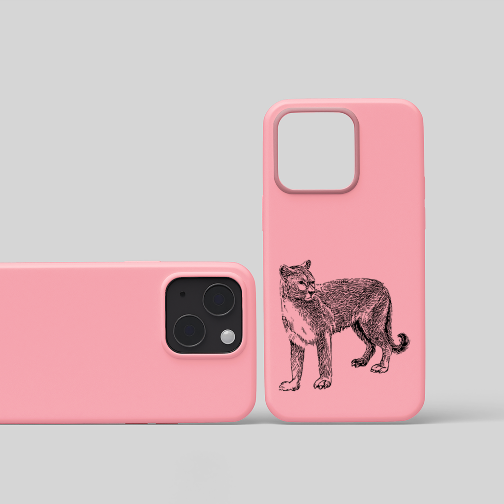 Black and White Wild Cat Sketch Illustration iPhone 15 and Plus Case