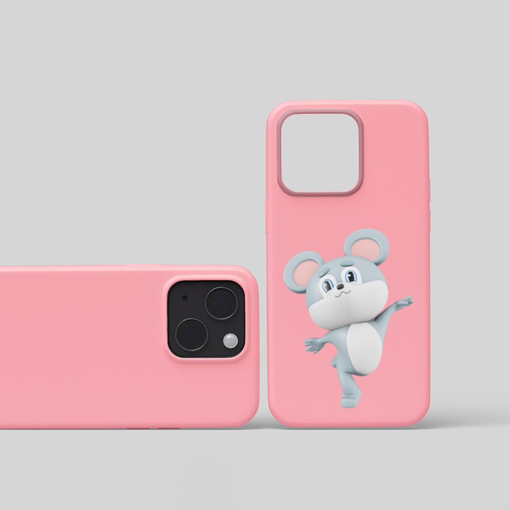 Dancing Cute Grey Mouse Character iPhone 15 and Plus Case