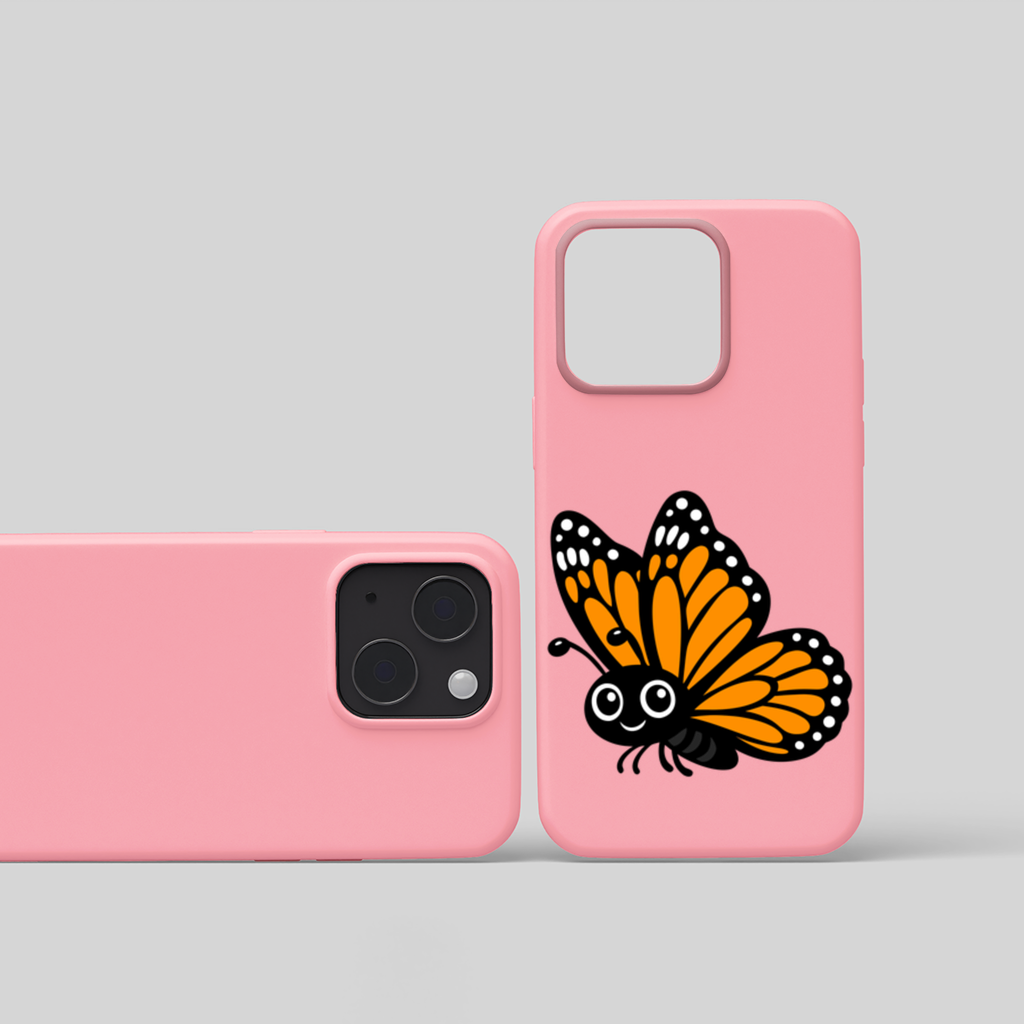 Smiling Orange Monarch Butterfly Character iPhone 15 and Plus Case