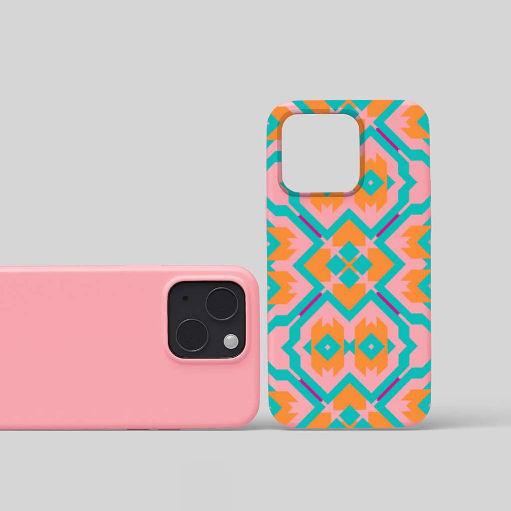 Orange and Turquoise Geometric Pattern iPhone 15 and Plus Case