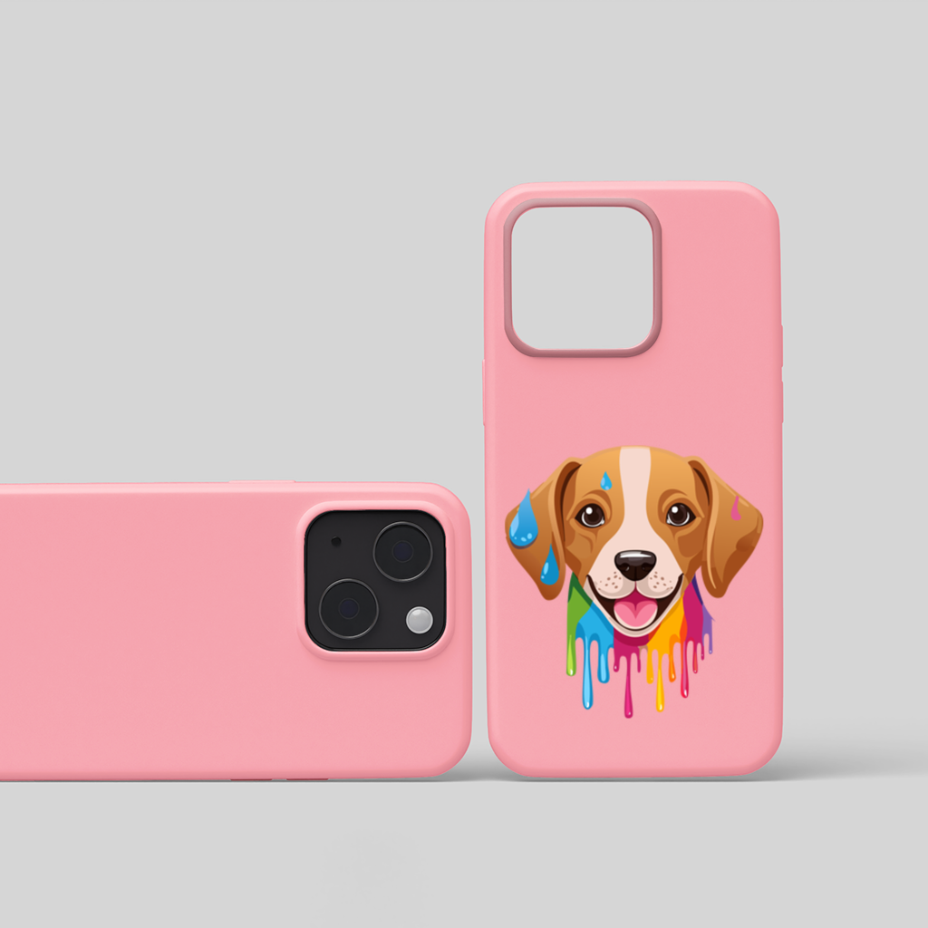 Happy Dog with Colorful Paint Drips iPhone 15 and Plus Case