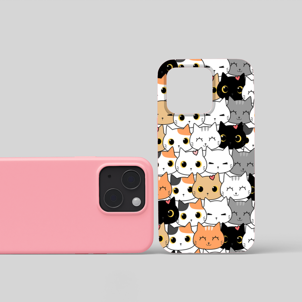 Colorful Cute Cat Faces Seamless Pattern iPhone 15 and Plus Case