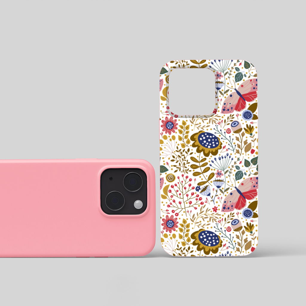 Folk Art Floral and Butterfly Pattern iPhone 15 and Plus Case