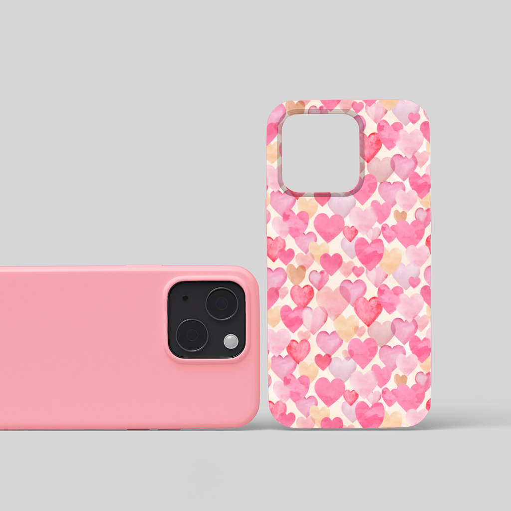 Watercolor Pink Hearts iPhone 15 and Plus Case