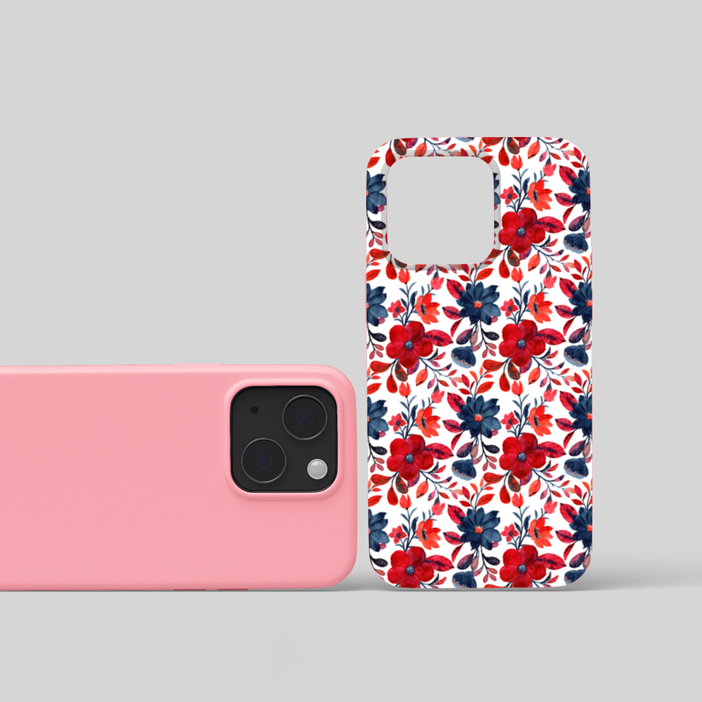 Watercolor Red Navy Floral iPhone 15 and Plus Case