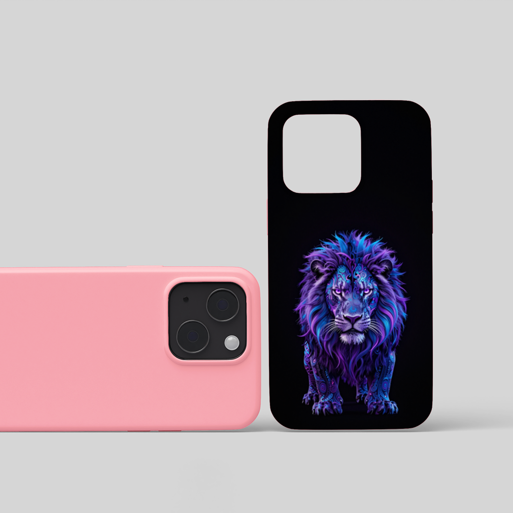 Neon Purple Lion iPhone 15 and Plus Case