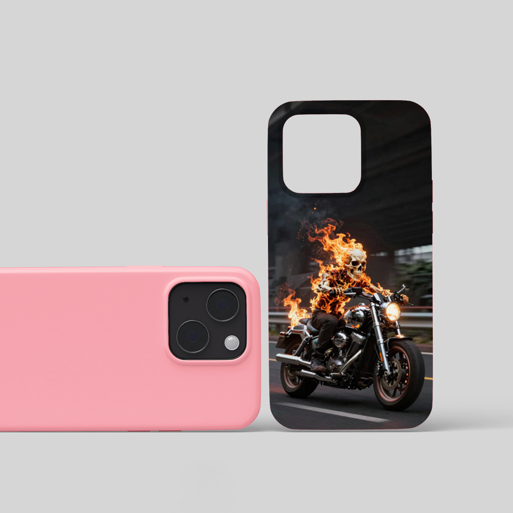 Flaming Skeleton Biker iPhone 15 and Plus Case