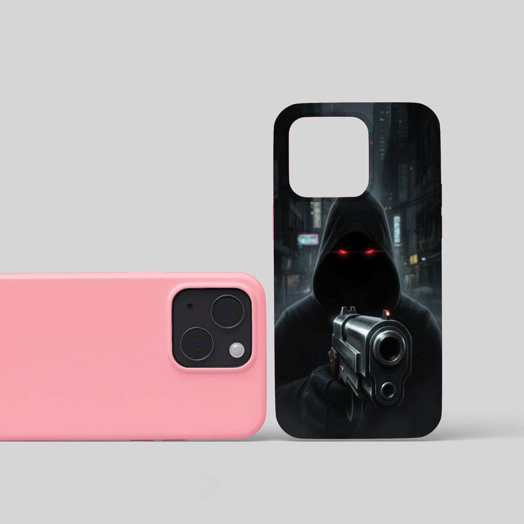Cyberpunk Hooded Figure with Gun iPhone 15 and Plus Case