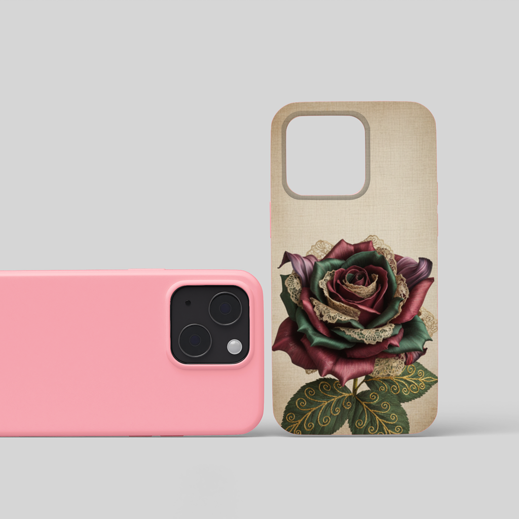 Garnet Emerald Lace Rose iPhone 15 and Plus Case