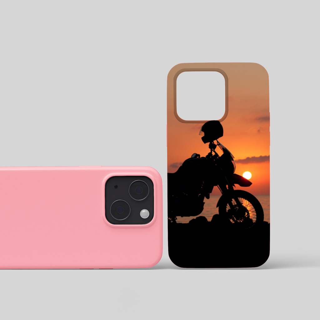 Adventure Motorcycle Sunset Silhouette iPhone 15 and Plus Case
