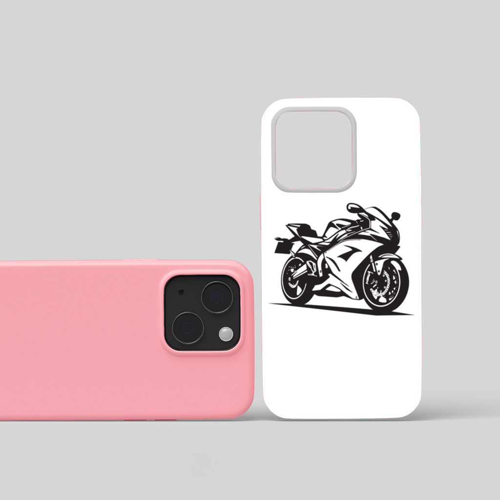 Monochrome Sport Motorcycle Silhouette iPhone 15 and Plus Case