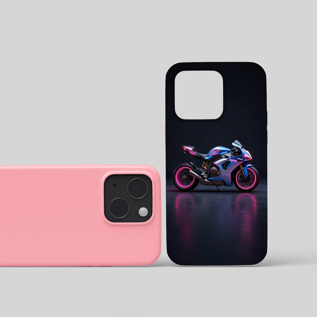 Neon Cyberpunk Sports Motorcycle iPhone 15 and Plus Case