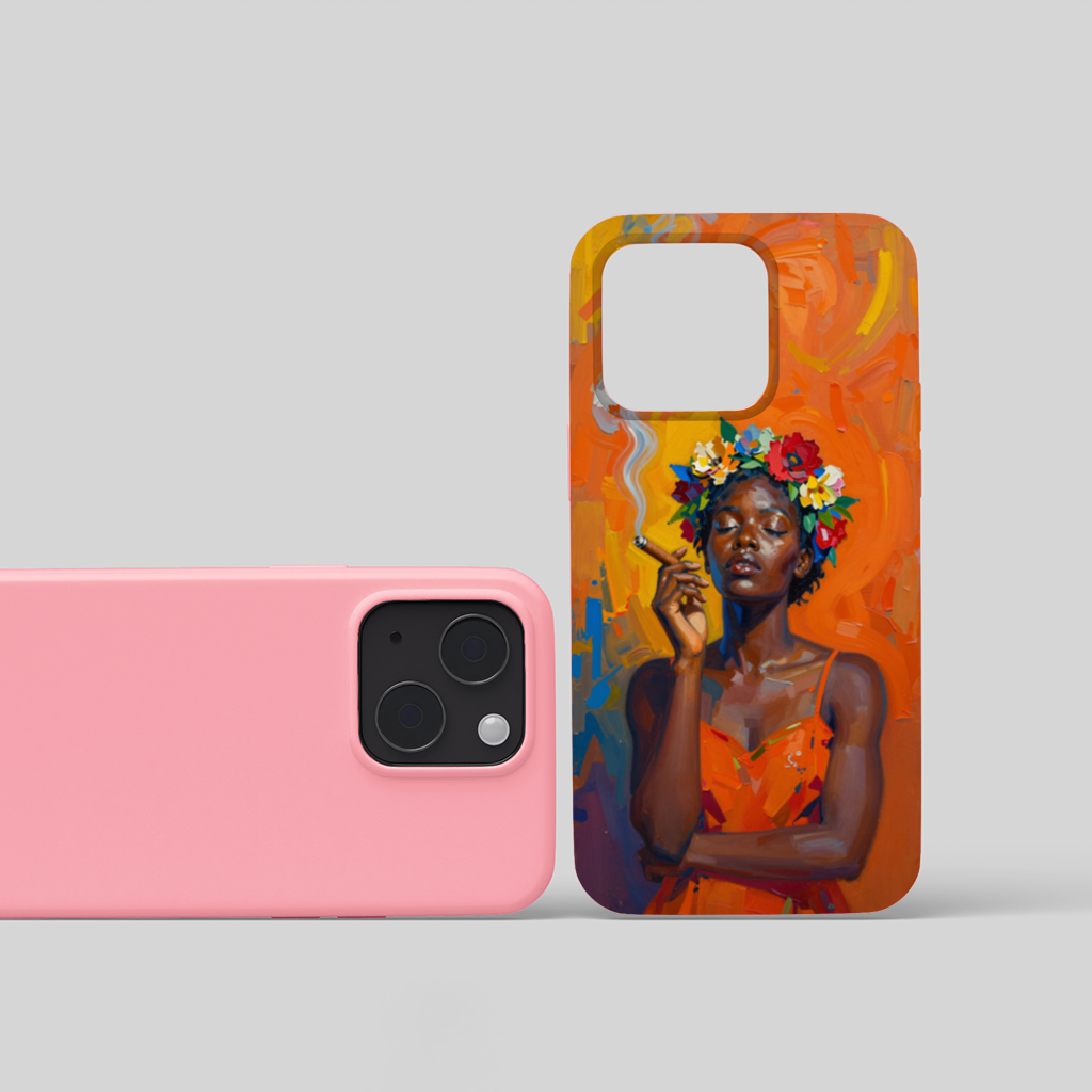 Black Woman Smoking with Flower Crown iPhone 15 and Plus Case