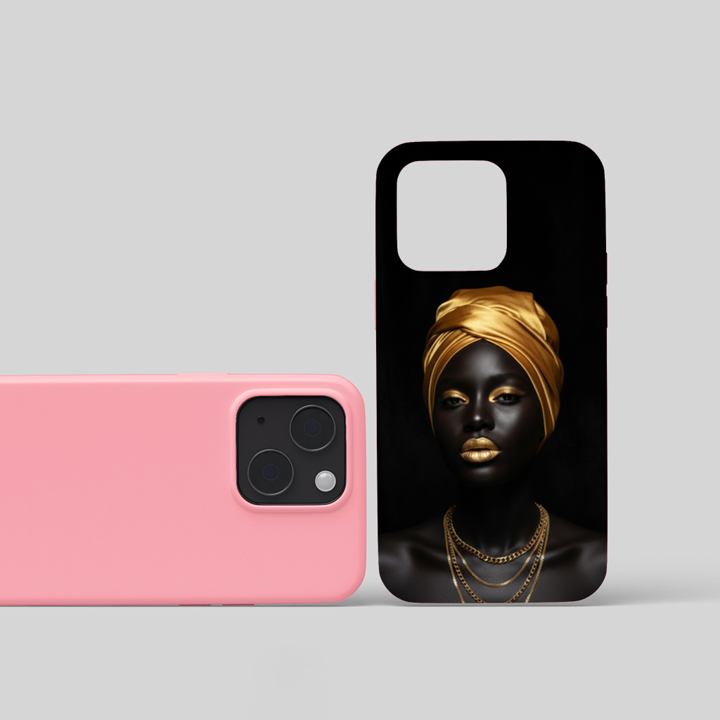 Metallic Gold Lips Black Woman Portrait iPhone 15 and Plus Case