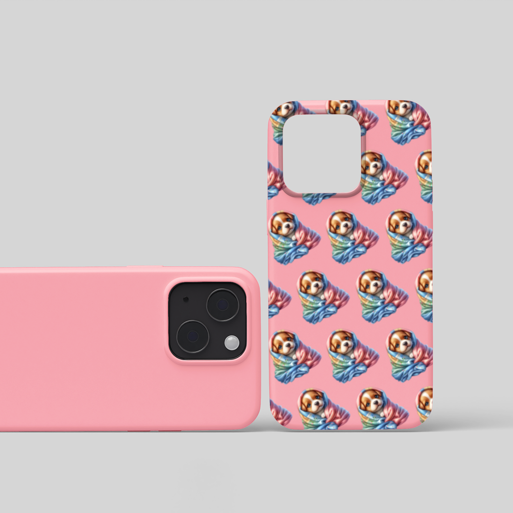 Cute Puppy Wrapped in Pastel Blanket iPhone 15 and Plus Case