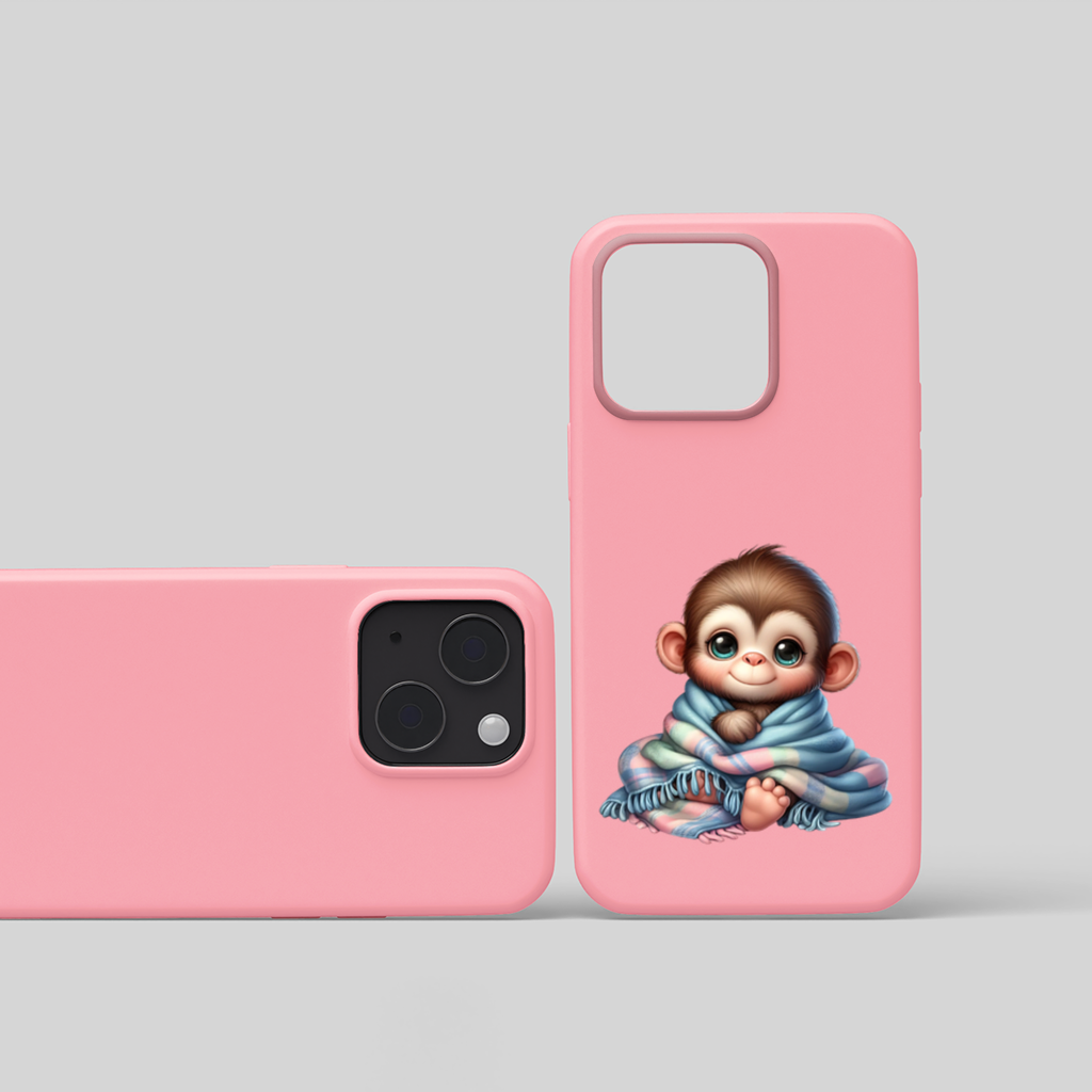 Cute Baby Monkey Wrapped in Blanket iPhone 15 and Plus Case