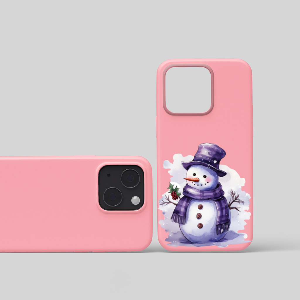 Whimsical Purple Snowman iPhone 15 and Plus Case