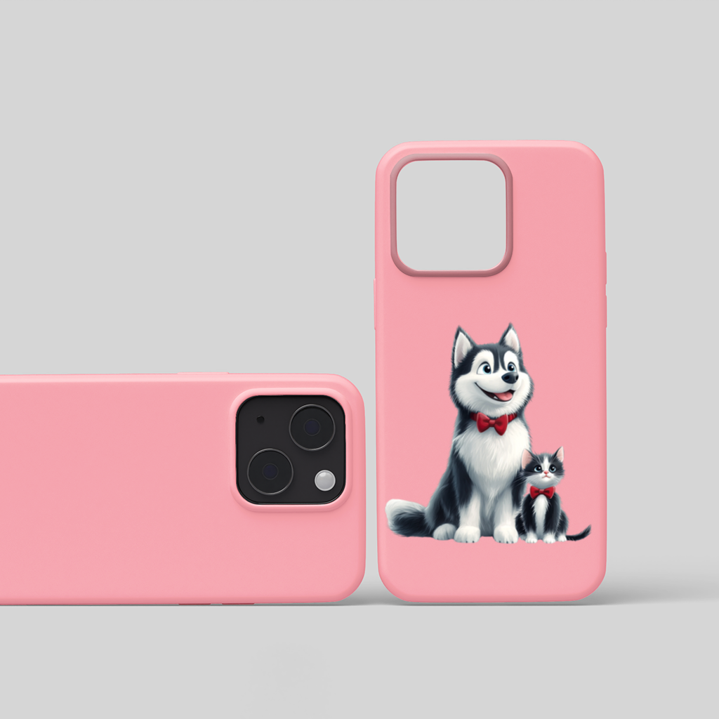 Cute Husky and Kitten with Red Bowties iPhone 15 and Plus Case