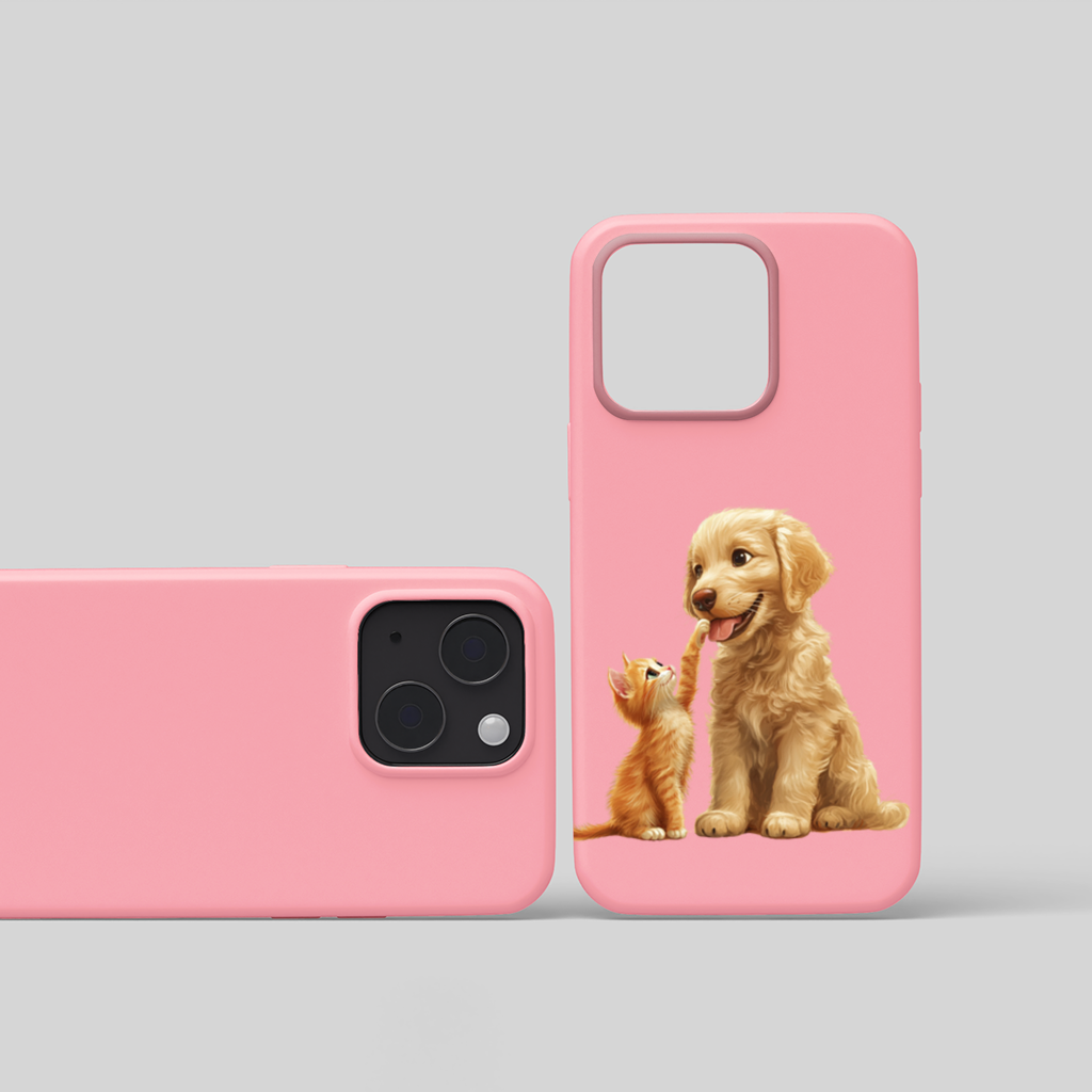 Golden Retriever and Ginger Kitten iPhone 15 and Plus Case
