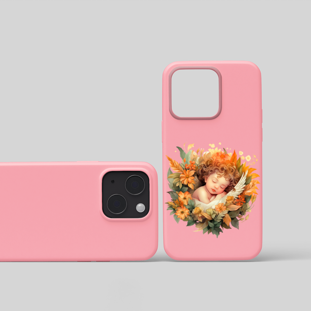 Sleeping Cherub in Cottagecore Flowers iPhone 15 and Plus Case
