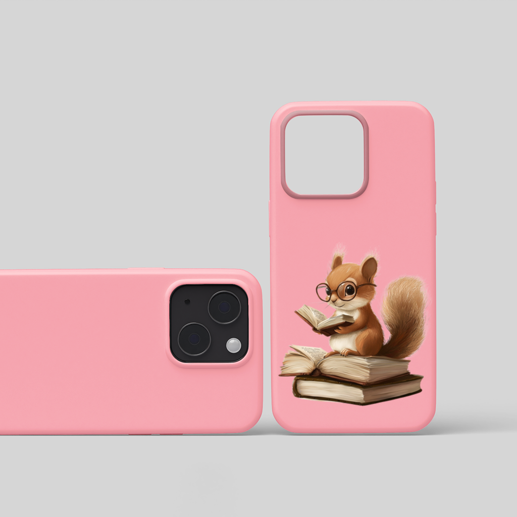 Scholarly Squirrel Reading on Book Stack iPhone 15 and Plus Case