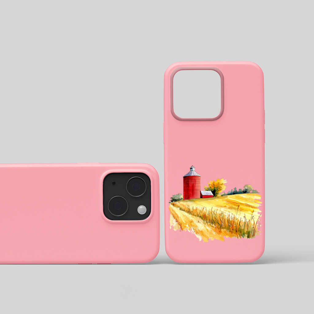 Red Farm Silo and Golden Wheat Field iPhone 15 and Plus Case