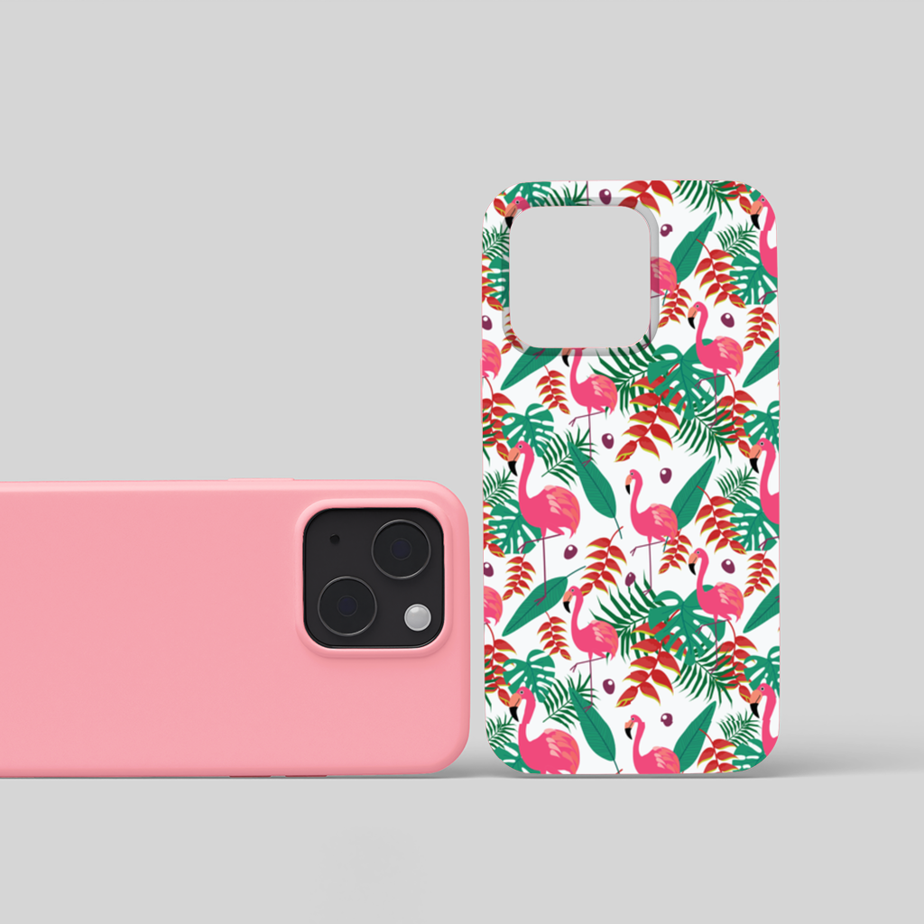 Pink Flamingo Tropical Leaves iPhone 15 and Plus Case