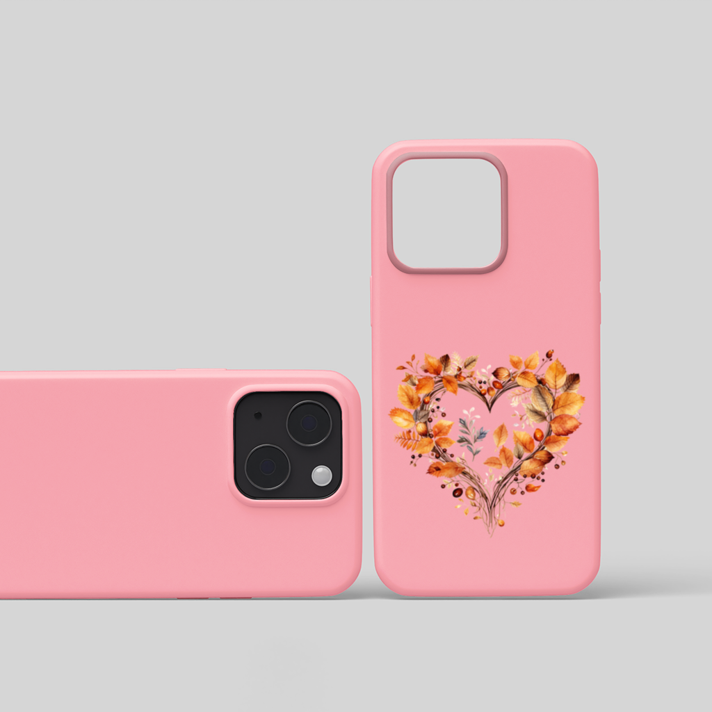 Orange Autumn Leaves Heart iPhone 15 and Plus Case